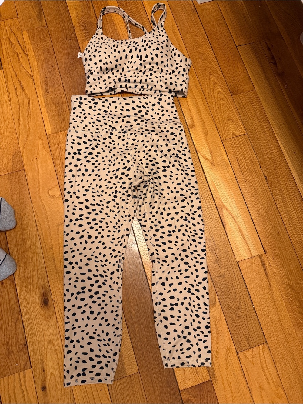 Ellie Beige and Black Spotted Active Set - Sports Bra & Leggings